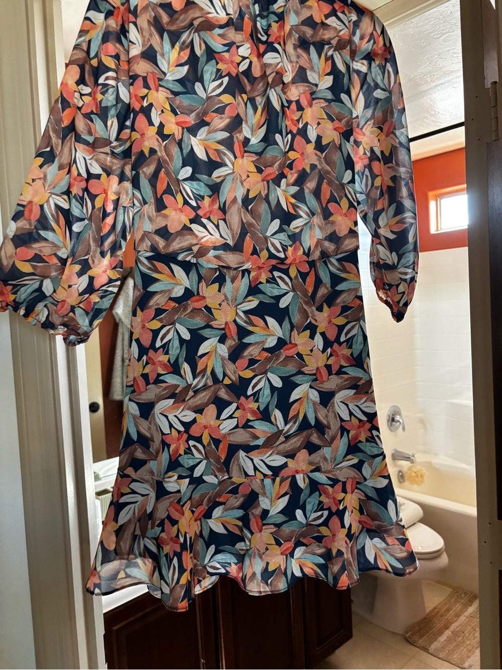 THML Navy Floral Tie-Front Casual Dress